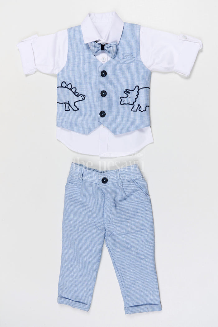 The Nesavu Boys Jacket Sets Boys Party Wear Jacket Set for Birthdays and Celebrations Nesavu 16 (1Y) / Blue / Cotton BCS568A-16 Nesavu boys cotton embroidered jacket set for birthday parties celebrations and special occasions