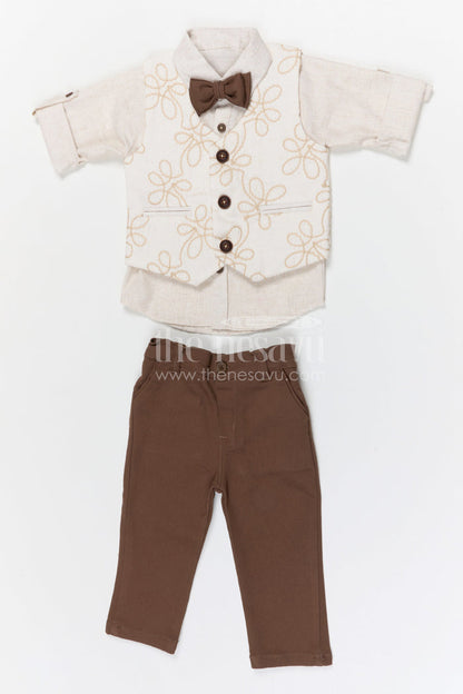 The Nesavu Boys Jacket Sets Boys Party Wear Jacket Set for Birthdays and Family Celebrations Nesavu 16 (1Y) / Half white / Cotton BCS566A-16 Nesavu boys cotton embroidered jacket set for birthday parties festive celebrations and family occasions