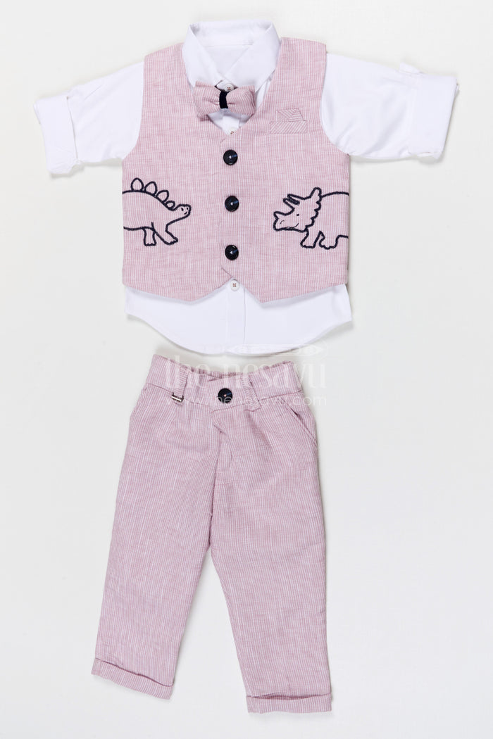 The Nesavu Boys Jacket Sets Boys Party Wear Jacket Set for Birthdays and Family Functions Nesavu 16 (1Y) / Pink / Cotton BCS568B-16 Nesavu boys cotton embroidered jacket set for birthday celebrations family functions and parties