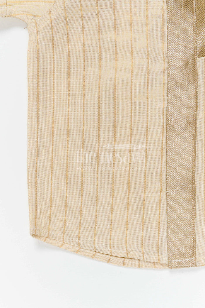 The Nesavu Boys Silk Shirt Boys Silk Shirt for Festive Gatherings and Cultural Events Nesavu Nesavu boys cream tissue silk ethnic shirt with woven detail