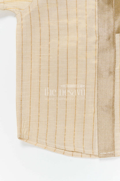 The Nesavu Boys Silk Shirt Boys Silk Shirt for Festive Gatherings and Cultural Events Nesavu Nesavu boys cream tissue silk ethnic shirt with woven detail