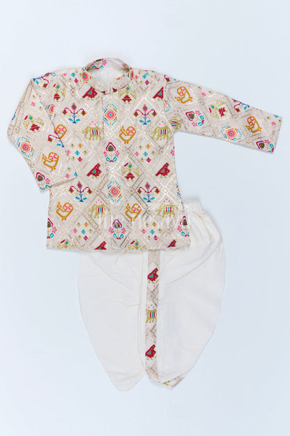 The Nesavu Boys Dothi Set Boys Patola Print Dothi Set for Festive Cultural Celebrations Nesavu 10 (NB) / Multicolor / Viscose Silk BES1022A-10 Nesavu Boys Patola Print Dothi Set For Festive Occasions And Traditional Family Celebrations