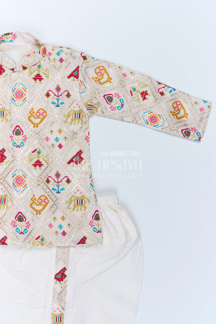 The Nesavu Boys Dothi Set Boys Patola Print Dothi Set for Festive Cultural Celebrations Nesavu Nesavu Boys Patola Print Dothi Set For Festive Occasions And Traditional Family Celebrations