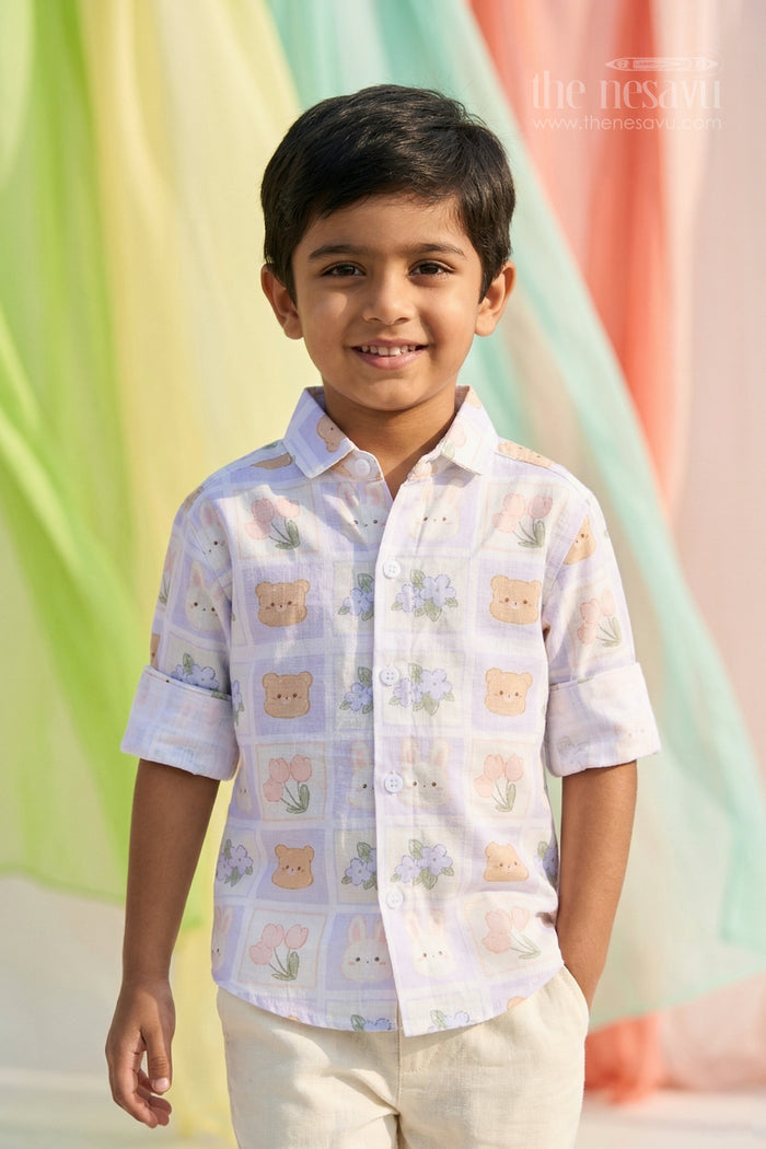 The Nesavu Boys Cotton Shirt Boys Playful Animal Print Cotton Shirt for Casual Outings and Everyday Comfort Nesavu 14 (6M) / Multicolor / Cotton BS422B-14 Nesavu boys cotton animal print shirt for casual outings playdates and everyday kids wear