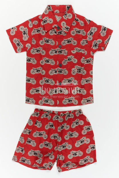 The Nesavu Boys Casual Set Boys Printed Co Ord Dress for Casual Outings and Everyday Wear Nesavu Nesavu Boys Cotton Co Ord Set For Casual Wear With Digital Print Shirt And Shorts Everyday Outfit
