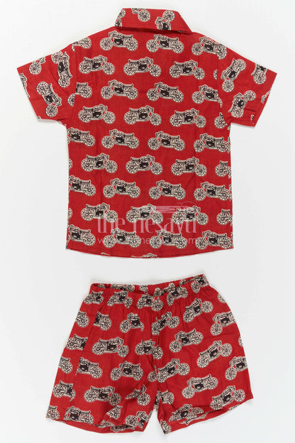The Nesavu Boys Casual Set Boys Printed Co Ord Dress for Casual Outings and Everyday Wear Nesavu Nesavu Boys Cotton Co Ord Set For Casual Wear With Digital Print Shirt And Shorts Everyday Outfit