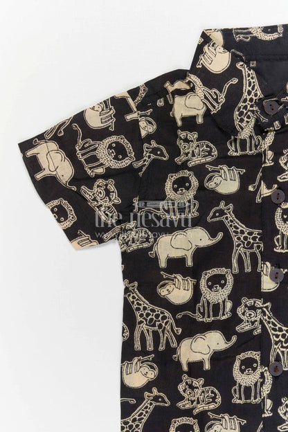 The Nesavu Boys Casual Set Boys Printed Co Ord Set for Casual Outings and Daily Wear Nesavu Nesavu Boys Printed Cotton Co Ord Set For Casual Outings With Animal Print Shirt And Shorts