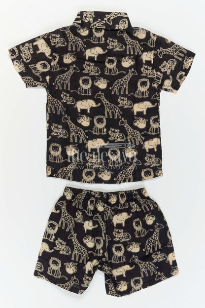 The Nesavu Boys Casual Set Boys Printed Co Ord Set for Casual Outings and Daily Wear Nesavu Nesavu Boys Printed Cotton Co Ord Set For Casual Outings With Animal Print Shirt And Shorts