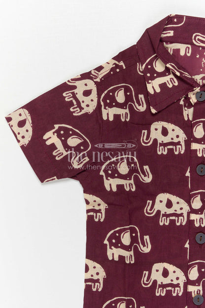 The Nesavu Boys Casual Set Boys Printed Co Ord Set for Casual Outings and Travel Wear Nesavu Nesavu Boys Cotton Co Ord Set For Casual Outings With Elephant Print Shirt And Shorts Summer Wear