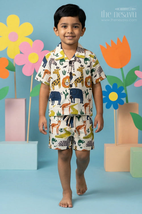 The Nesavu Boys Jacket Sets Boys Printed Co Ord Set for Playtime and Casual Outings Nesavu 16 (1Y) / Multicolor / Cotton BCS586A-16 Nesavu boys cotton printed co ord set for playtime and casual outings with breathable fabric and fun design