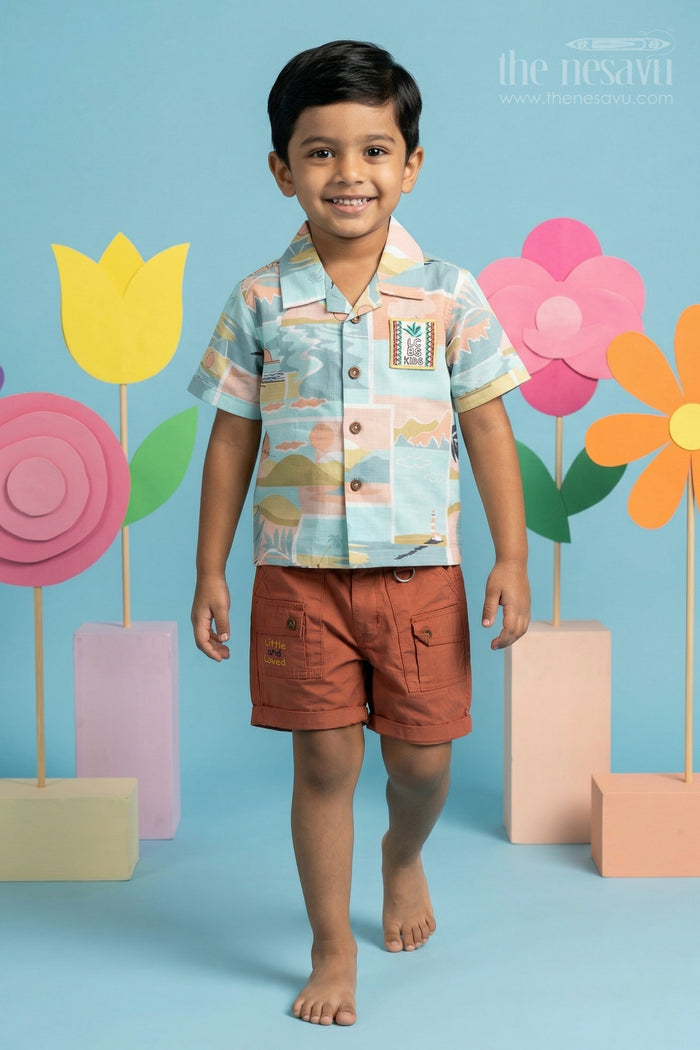 The Nesavu Boys Casual Set Boys Printed Co Ord Set for Vacations and Casual Outings Nesavu 16 (1Y) / Green / Cotton BCS582B-16 Nesavu boys printed co ord set for vacations and casual outings with breathable cotton and playful design