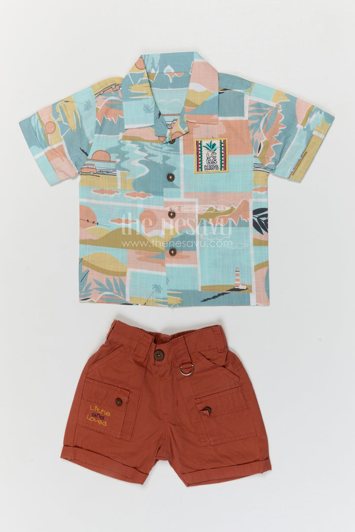 The Nesavu Boys Casual Set Boys Printed Co Ord Set for Vacations and Casual Outings Nesavu Nesavu boys printed co ord set for vacations and casual outings with breathable cotton and playful design