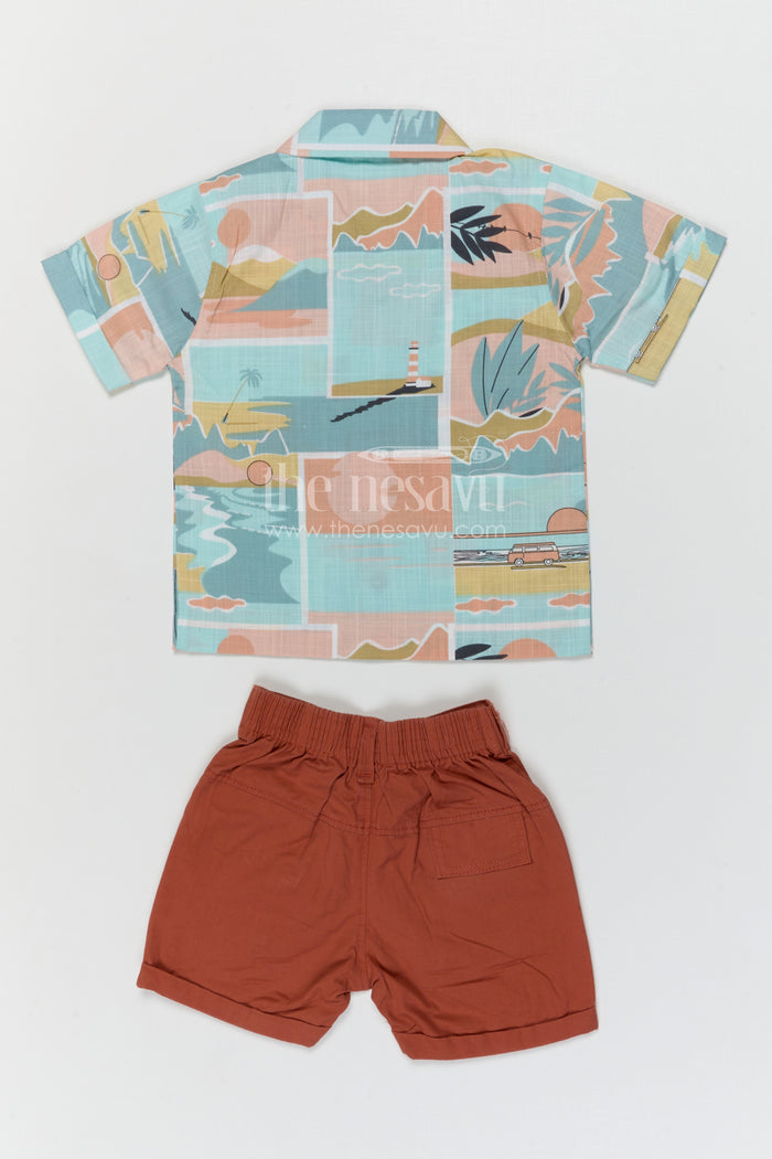 The Nesavu Boys Casual Set Boys Printed Co Ord Set for Vacations and Casual Outings Nesavu Nesavu boys printed co ord set for vacations and casual outings with breathable cotton and playful design