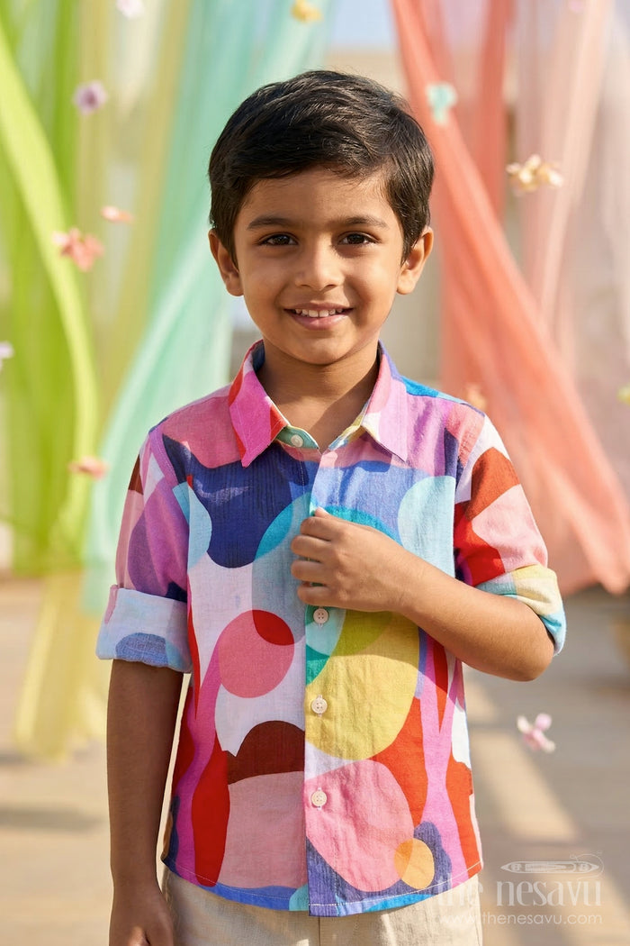 The Nesavu Boys Cotton Shirt Boys Printed Cotton Shirt for Festive Outings and Special Occasions Nesavu 16 (1Y) / Multicolor / Muslin Cotton BS434A-16 Nesavu boys printed cotton shirt for festive outings muslin cotton digital print kids shirt