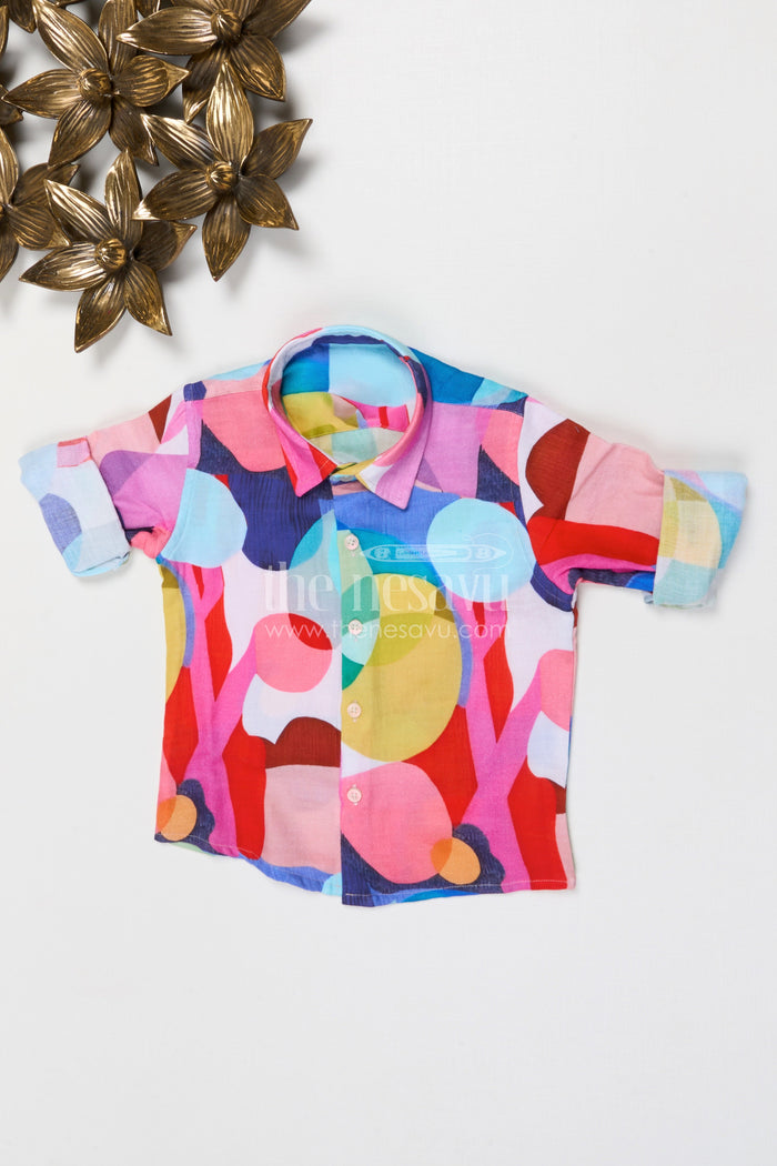 The Nesavu Boys Cotton Shirt Boys Printed Cotton Shirt for Festive Outings and Special Occasions Nesavu 16 (1Y) / Multicolor / Muslin Cotton BS434A-16 Nesavu boys printed cotton shirt for festive outings muslin cotton digital print kids shirt