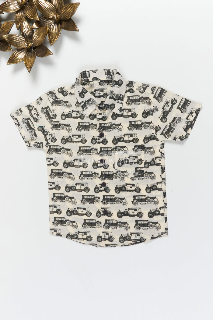 The Nesavu Boys Cotton Shirt Boys Printed Cotton Shirt for Playdates and Casual Outings Nesavu 20 (3Y) / Green / Cotton BS387A-20 Nesavu boys cotton shirt with car print for casual outings and everyday wear
