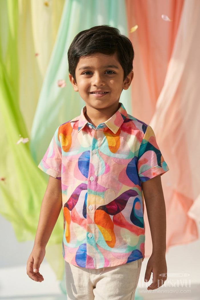 The Nesavu Boys Cotton Shirt Boys Printed Cotton Shirt for Summer Outings and Casual Wear Nesavu 16 (1Y) / Multicolor / Muslin Cotton BS432A-16 Nesavu boys printed cotton shirt for summer outings breathable muslin cotton digital print shirt