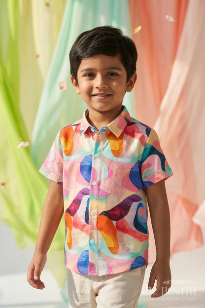The Nesavu Boys Cotton Shirt Boys Printed Cotton Shirt for Summer Outings and Casual Wear Nesavu 16 (1Y) / Multicolor / Muslin Cotton BS432A-16 Nesavu boys printed cotton shirt for summer outings breathable muslin cotton digital print shirt