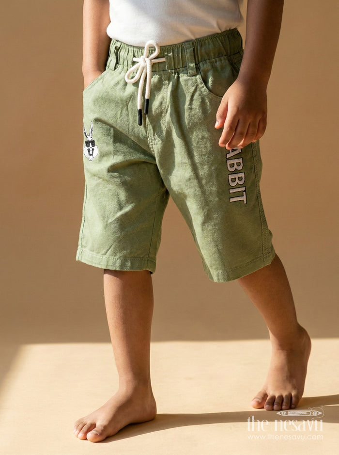 The Nesavu Boys Shorts Boys Printed Cotton Shorts with Playful Design and Drawstring Waist Nesavu 14 (6M) / Green / Cotton BWS066F-14 Printed cotton boys shorts with elastic fit and graphic design