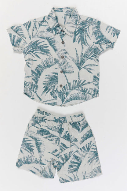 The Nesavu Boys Casual Set Boys Printed Shirt and Shorts Set for Holiday Wear Nesavu 12 (3M) / Blue / Cotton BCS554A-12 Nesavu Boys Printed Cotton Shirt And Shorts Set For Holidays Summer Outings And Casual Events