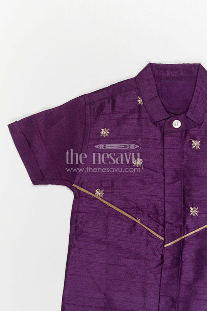 The Nesavu Boys Silk Shirt Boys Purple Silk Shirt for Wedding Functions and Festive Styling Nesavu Nesavu Boys Purple Raw Silk Shirt For Weddings And Festive Occasions Short Sleeve Ethnic Wear