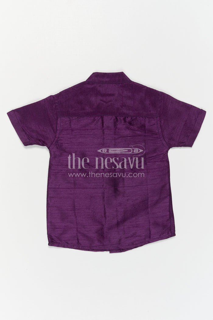 The Nesavu Boys Silk Shirt Boys Purple Silk Shirt for Wedding Functions and Festive Styling Nesavu Nesavu Boys Purple Raw Silk Shirt For Weddings And Festive Occasions Short Sleeve Ethnic Wear