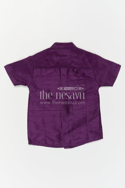 The Nesavu Boys Silk Shirt Boys Purple Silk Shirt for Wedding Functions and Festive Styling Nesavu Nesavu Boys Purple Raw Silk Shirt For Weddings And Festive Occasions Short Sleeve Ethnic Wear