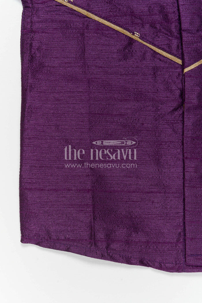 The Nesavu Boys Silk Shirt Boys Purple Silk Shirt for Wedding Functions and Festive Styling Nesavu Nesavu Boys Purple Raw Silk Shirt For Weddings And Festive Occasions Short Sleeve Ethnic Wear