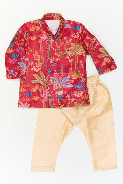 The Nesavu Boys Sherwani Boys Sherwani Outfit for Wedding Ceremonies and Festive Occasions Nesavu Nesavu Boys Sherwani Outfit For Wedding Ceremonies With Embroidered Viscose Silk Festive Wear Set