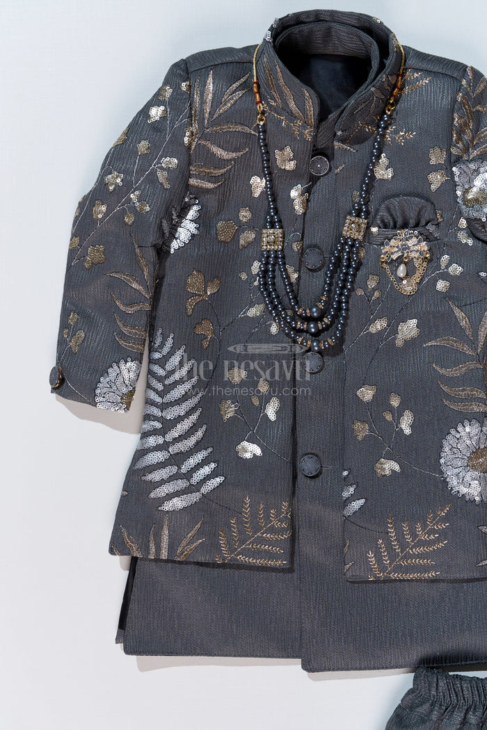 The Nesavu Boys Jacket Sets Boys Sherwani with Long Jacket in Silk Blend with Designer Embroidery and Elegant Detailing Nesavu Nesavu Boys Sherwani Long Jacket Silk Blend Designer Embroidery Regal Charm