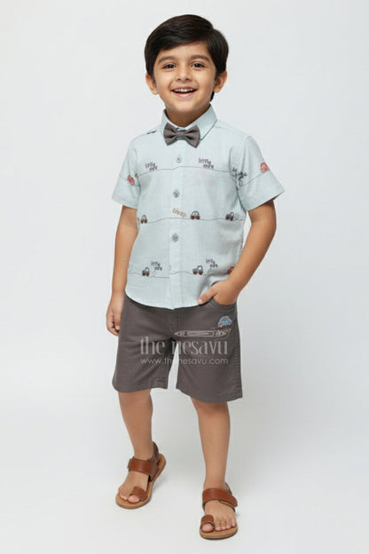 The Nesavu Boys Casual Set Boys Shirt and Shorts Set for Playdates and Outings Nesavu 14 (6M) / Blue BCS443A-14 Nesavu boys casual shirt shorts set car embroidery birthdays everyday dressing