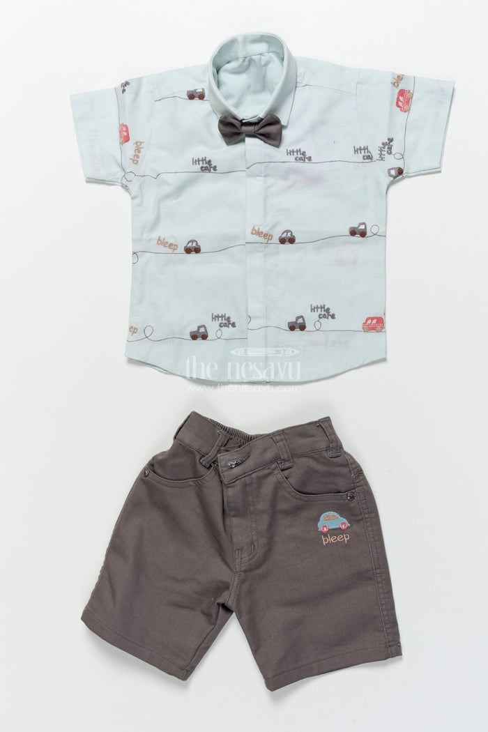 The Nesavu Boys Casual Set Boys Shirt and Shorts Set for Playdates and Outings Nesavu Nesavu boys casual shirt shorts set car embroidery birthdays everyday dressing