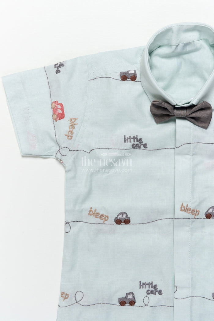 The Nesavu Boys Casual Set Boys Shirt and Shorts Set for Playdates and Outings Nesavu Nesavu boys casual shirt shorts set car embroidery birthdays everyday dressing
