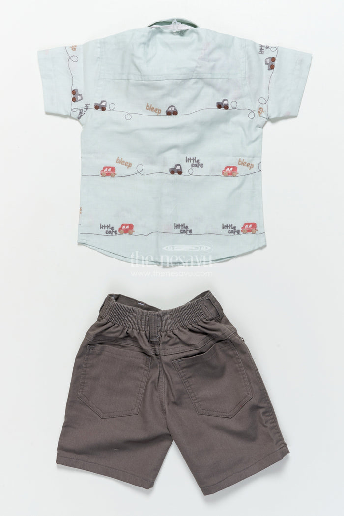 The Nesavu Boys Casual Set Boys Shirt and Shorts Set for Playdates and Outings Nesavu Nesavu boys casual shirt shorts set car embroidery birthdays everyday dressing