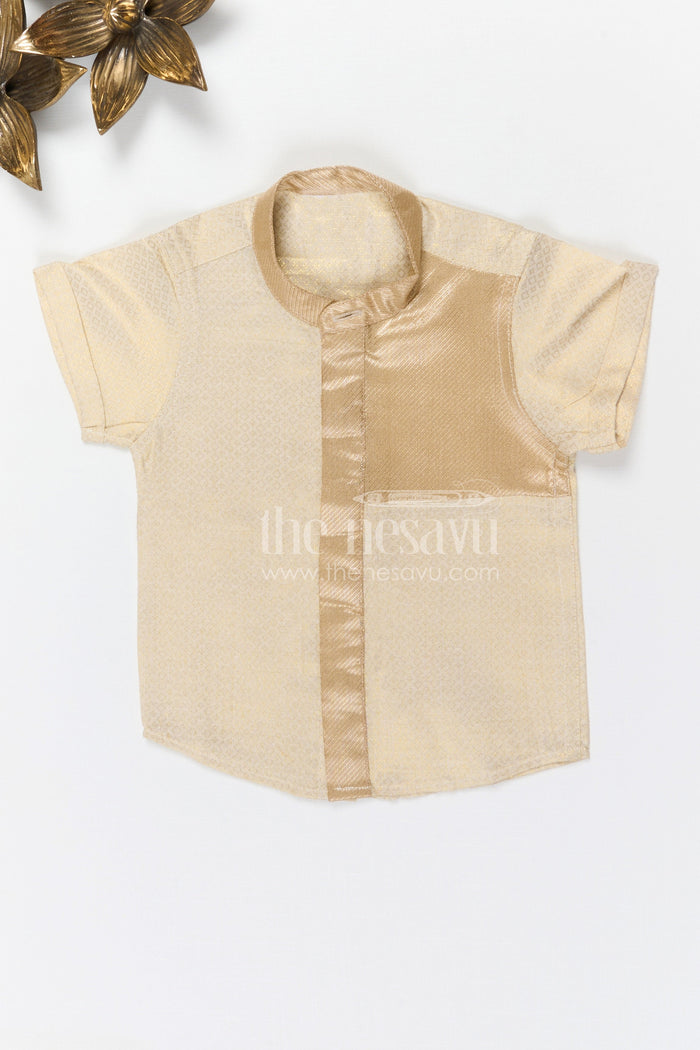 The Nesavu Boys Silk Shirt Boys Silk Shirt for Weddings and Special Celebrations Nesavu 14 (6M) / Cream / Silk Blend BS415A-14 Nesavu boys cream tissue silk festive shirt for weddings