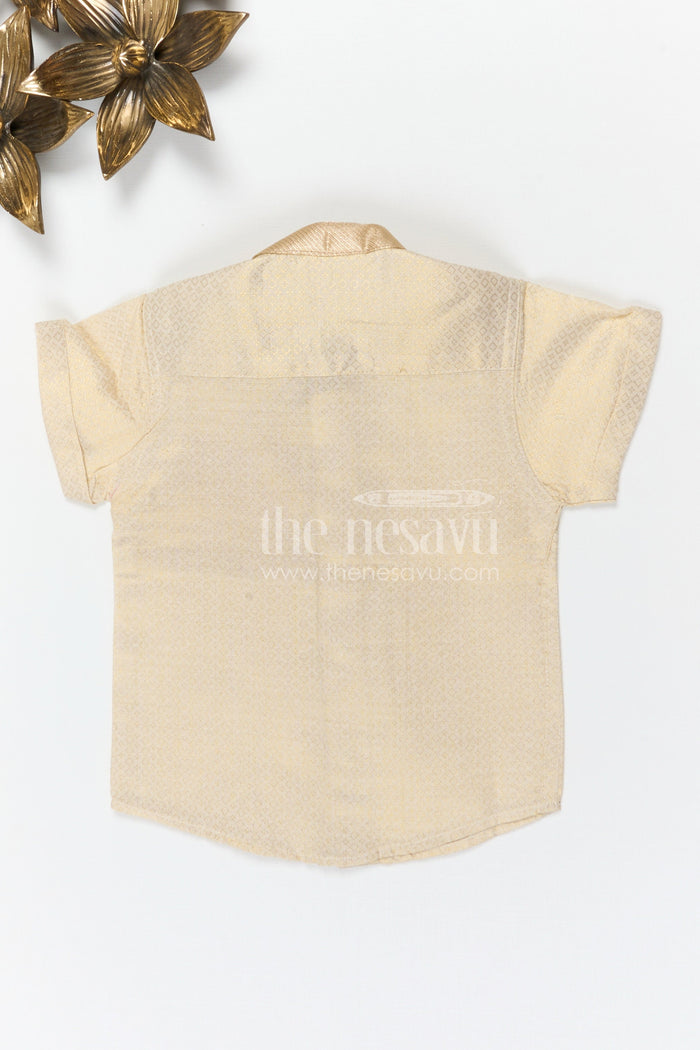 The Nesavu Boys Silk Shirt Boys Silk Shirt for Weddings and Special Celebrations Nesavu Nesavu boys cream tissue silk festive shirt for weddings