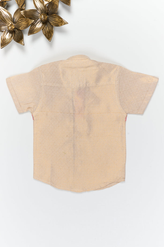 The Nesavu Boys Silk Shirt Boys Silk Shirt with Banarasi Yoke for Festive and Wedding Functions Nesavu Nesavu boys cotton tissue silk shirt with Banarasi yoke patch for weddings and traditional occasions