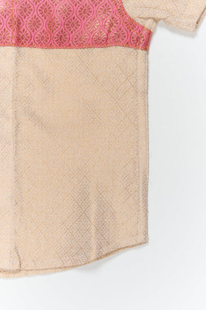 The Nesavu Boys Silk Shirt Boys Silk Shirt with Banarasi Yoke for Festive and Wedding Functions Nesavu Nesavu boys cotton tissue silk shirt with Banarasi yoke patch for weddings and traditional occasions