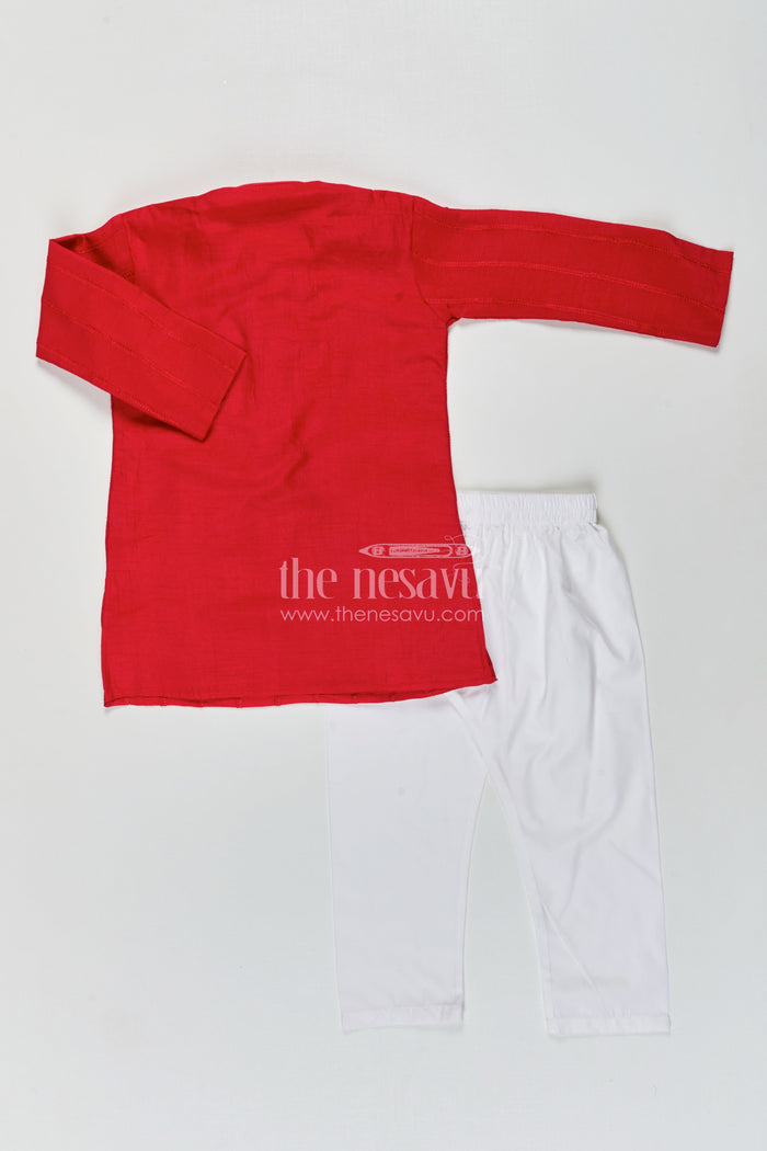 The Nesavu Boys Kurtha Set Boys silk blend kurta set for Diwali and festive wear Nesavu Nesavu boys blend silk kurta churidar set Diwali poojas festive celebrations
