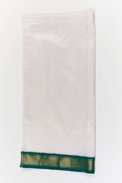 The Nesavu Pure Silk Vesti Boys Silk Dhoti for Cultural Programs and Festive Rituals Nesavu 20 (3Y) / White / Pure Silk D067C-20 Nesavu boys silk dhoti with contrast border for school ethnic day, cultural wear and poojas