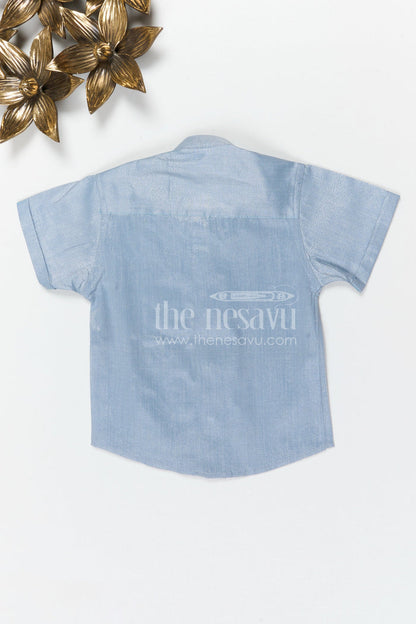 The Nesavu Boys Silk Shirt Boys Silk Shirt for Festive Gatherings and Special Occasions Nesavu Nesavu boys tissue silk ethnic shirt with embroidery detail