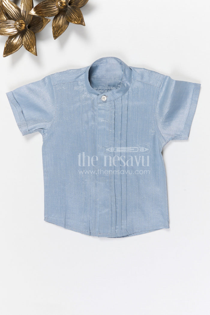 The Nesavu Boys Silk Shirt Boys Silk Shirt for Wedding and Festive Wear Nesavu 14 (6M) / Blue / Silk Blend BS406B-14 Nesavu Boys Tissue Silk Shirt For Wedding Celebrations And Festive Traditional Occasions