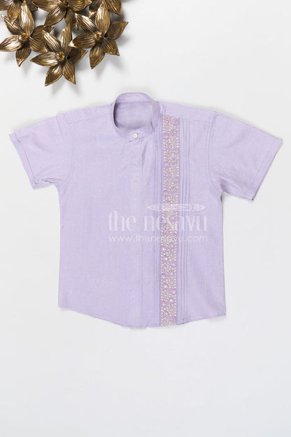 The Nesavu Boys Silk Shirt Boys Silk Shirt for Weddings and Cultural Events Nesavu 14 (6M) / Purple / Silk Blend BS409A-14 Nesavu boys purple tissue silk shirt for festive wear