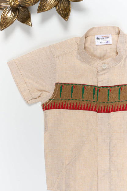 The Nesavu Boys Silk Shirt Boys Silk Shirt with Paithani Border for Traditional Ceremonies Nesavu Nesavu boys silk shirt with Paithani border in cotton tissue – perfect for weddings and traditional functions