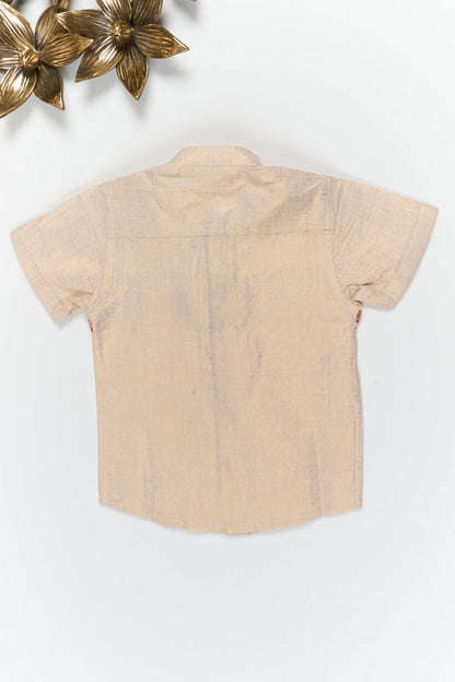 The Nesavu Boys Silk Shirt Boys Silk Shirt with Paithani Border for Traditional Ceremonies Nesavu Nesavu boys silk shirt with Paithani border in cotton tissue – perfect for weddings and traditional functions