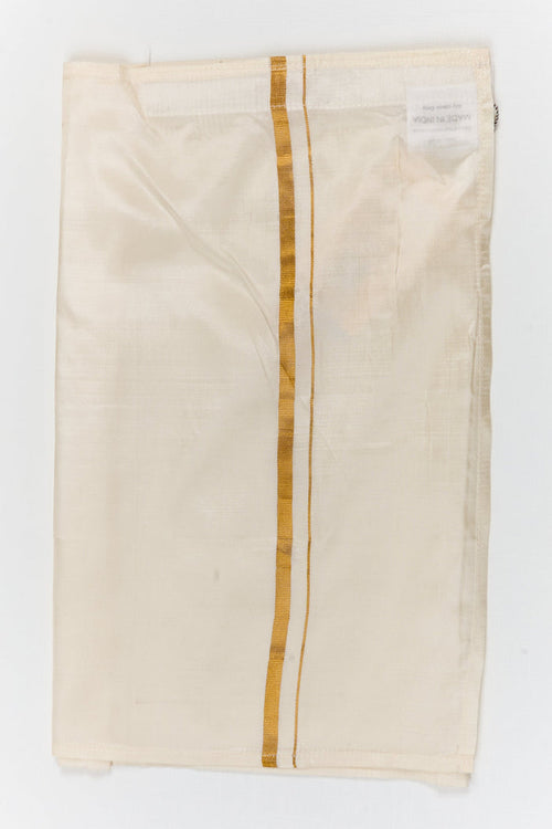 The Nesavu Boys Vesti Boys Silk Vesti for Cultural Celebrations and Ethnic Functions Nesavu 14 (6M) / White / Silk D053A-14 Nesavu boys silk vesti with simple zari border for traditional occasions and poojas