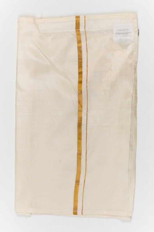 The Nesavu Boys Vesti Boys Silk Vesti for Cultural Celebrations and Ethnic Functions Nesavu 14 (6M) / White / Silk D053A-14 Nesavu boys silk vesti with simple zari border for traditional occasions and poojas