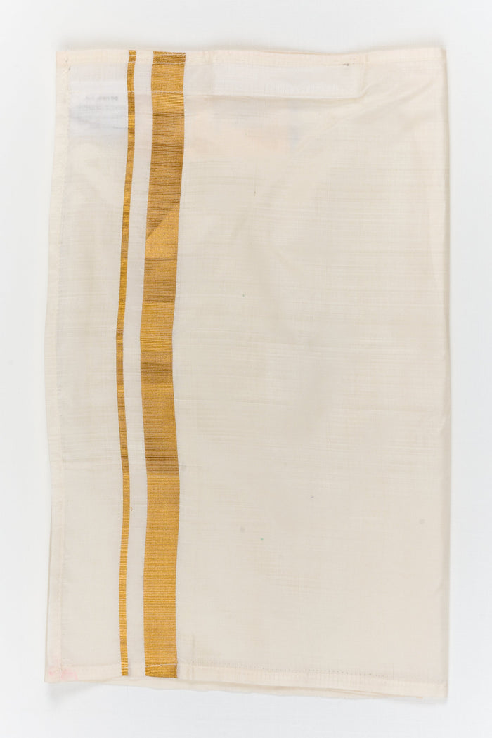 The Nesavu Boys Vesti Boys Silk Vesti for Ethnic Events and Family Gatherings Nesavu 14 (6M) / Cream / Silk D052A-14 Nesavu boys silk vesti with bold zari border – perfect for traditional wear and festive family functions