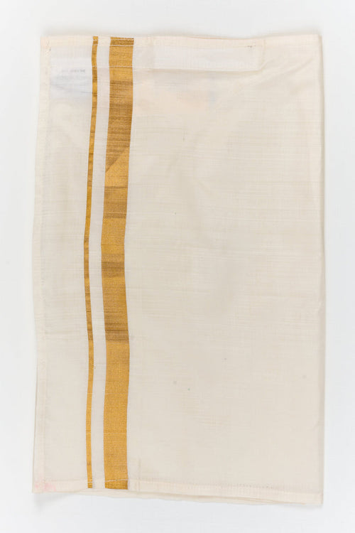 The Nesavu Boys Vesti Boys Silk Vesti for Ethnic Events and Family Gatherings Nesavu 14 (6M) / Cream / Silk D052A-14 Nesavu boys silk vesti with bold zari border – perfect for traditional wear and festive family functions