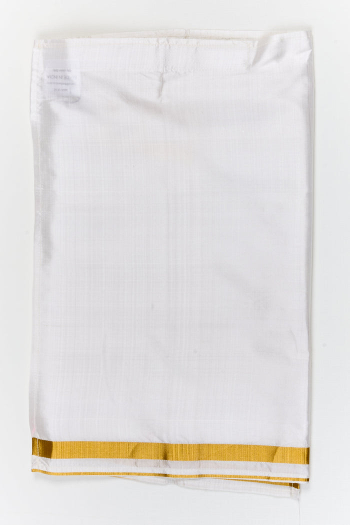 The Nesavu Boys Vesti Boys Silk Vesti for Temple Visits and Cultural Wear Nesavu 14 (6M) / White / Silk D050A-14 Nesavu boys silk vesti with traditional zari border – ideal for temples, poojas and ethnic occasions